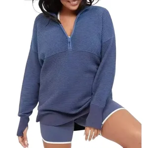 OFFLINE by Aerie Home Stretch Ribbed Sweater Quarter Zip Blue Pullover Sweater L thumbnail 12