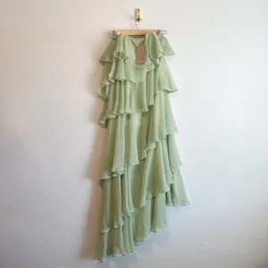 Meshki | NWT Alexa Ruffle Chiffon Strapless Maxi Dress in Pastel Lime | XS thumbnail 5