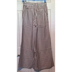 Chaser Women's Striped Tan‎ White Blue Wide Leg Pull-on Belted Pants Size S thumbnail 2