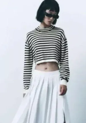 ZARA Striped Crop Blue White Knit Size Medium thumbnail 2