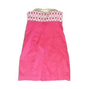 Lilly Pulitzer Textured Pink Cotton & White Lace Strapless Shift Dress Resort thumbnail 5