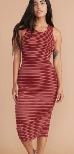 Marine Layer Lexi Rib Daytime Midi Dress Ruby Wine Multi Stripe Large thumbnail 1