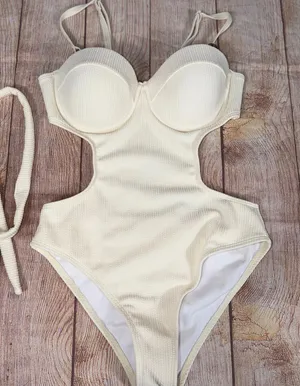 Small Textured Cream Cutout Underwire One thumbnail 1