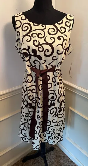 NWT Vintage R&K Originals Scroll Swirl Dress Sleeveless Midi Belted Indie Sleeze thumbnail 1