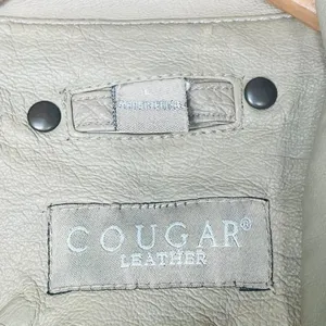 Vintage Y2K Cougar Leather Taupe Beige Oversized Long Jacket Coat Womens L thumbnail 14