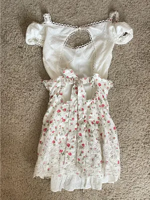 For Love & Lemons Baela Lace-Up Bustier Rose Floral Eyelet Mini Dress in XS thumbnail 8