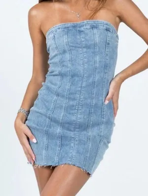 VICI Dolly denim pocketed mini dress thumbnail 1