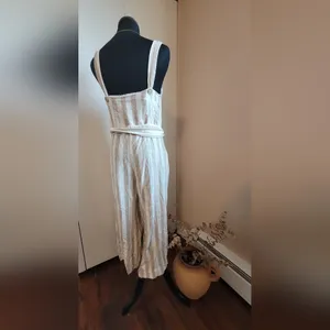 H&M Striped Cream Sleeveless Jumpsuit. Wide Leg. Linen Blend thumbnail 4