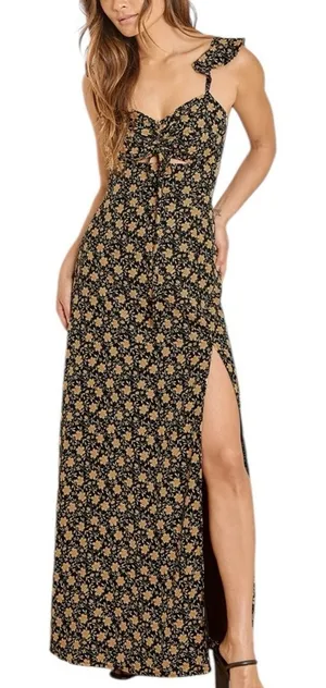 Lulus The Way to Love Dark Floral Print Ruffled Maxi Dress Sz XL Romantic Event thumbnail 1