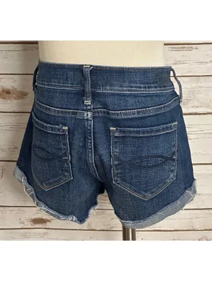 Abercrombie & Fitch medium wash distressed rolled cuff denim shorts Size 24 thumbnail 5