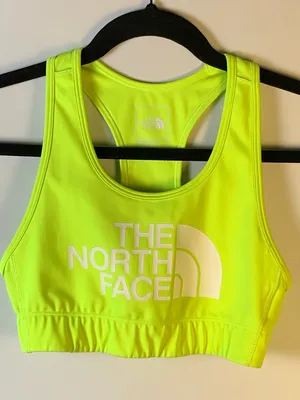 The North Face Womens Sports Bra S Neon Yellow Racerback Logo Athletic Gym thumbnail 2