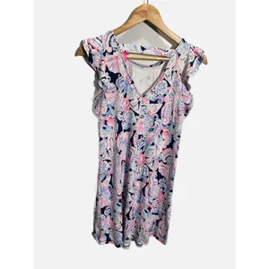 Lilly Pulitzer Dani Dress Womens XS Navy Pink High Tide Ruffle Shift Resort Wear thumbnail 6