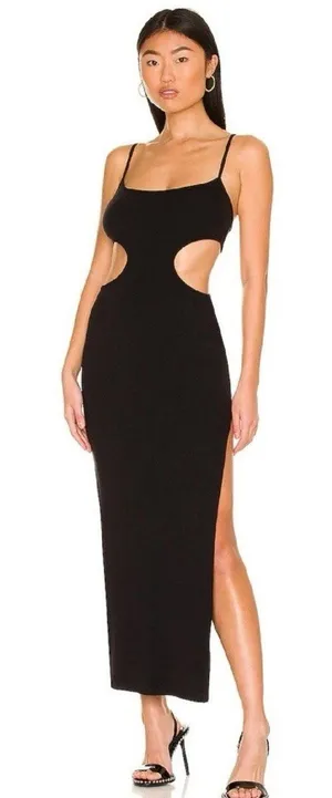Lovers and Friends Olivia Maxi Dress Black Stretchy Bodycon Cut Out Waist Sz S thumbnail 1