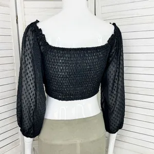 Aeropostale Clip Dot Lace Up Off The‎ Shoulder Crop Top Black Medium Sheer Indie thumbnail 6