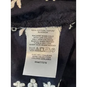 Ann Taylor Factory Navy Blue Embroidered 100% Cotton Button‑Up Top Size L thumbnail 6