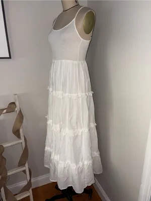 Anthropologie White Tiered Cotton Cottagecore Midi Dress Size Small thumbnail 8