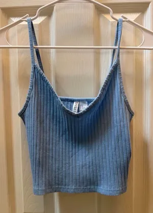Ribbed Light Blue Cropped Camisole - Women's Slim Tank Top H&M size 4 thumbnail 1
