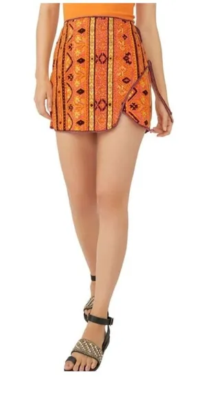 Nwt‎ Free People Cleo Wrap Skirt in Rust Combo thumbnail 1