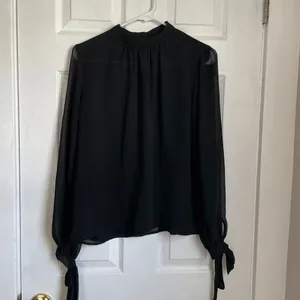 Forever 21 Chiffon Shirred Mock Neck Top black blouse thumbnail 3