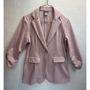 women's casual, pink, three-quarter sleeve‎ blazer cardigan thumbnail 3