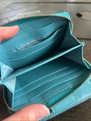 Coach Essential Saffiano Zip-Around card case Wallet turquoise retro chic preppy thumbnail 6