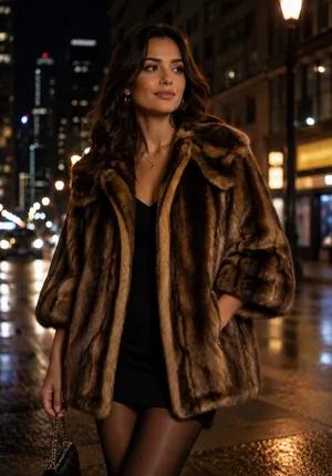Luii Women's Size L Faux Fur Coat with 2/3 Length Sleeves in Dark Brown/Brown. thumbnail 1