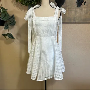 Lulus Forever Darling White Gingham Tie-Strap Mini Dress – Size Large– NWT thumbnail 3
