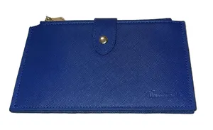 Travelambo Womens Slim Bifold‎ Wallet Blue Vegan Leather Card Organizer Zipper thumbnail 1