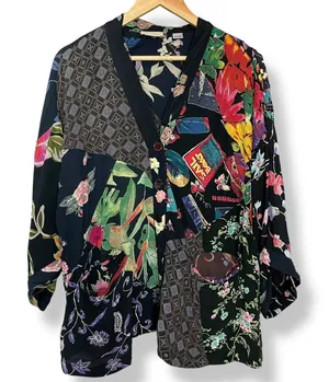 Vintage‎ Patchwork Top Nomads of the Desert Black Art-To-Wear FLAWS Size Large thumbnail 1
