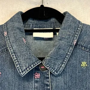 Vintage ALFRED DUNNER Denim Jacket Size 12 Blue 80s Embroidered‎ Butterfly Cute! thumbnail 4