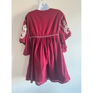 St. Roche Boho‎ Peasant Tunic Dress M Burgundy Embroidered Organic Cotton India thumbnail 2