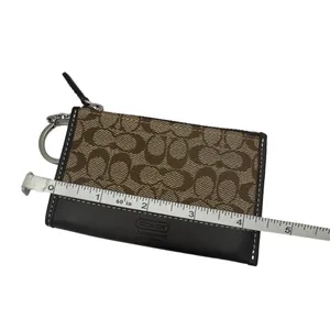 Y2K COACH Brown Signature Canvas Card Holder Coin Purse with Keychain thumbnail 6