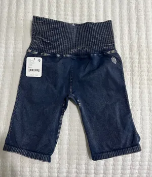 Free People Dark Navy Ribbed-Waist Athletic Shorts thumbnail 1