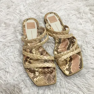 Dolce Vita Izabel Raffia Slide Strappy Sandals Tan Snakeskin 8 thumbnail 1