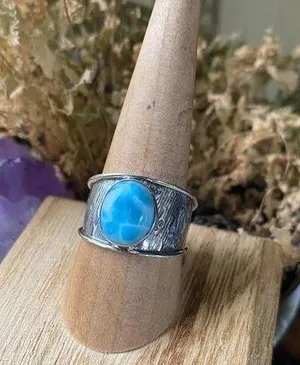 Natural Larimar Sterling Silver Ring Size 9.5 thumbnail 1