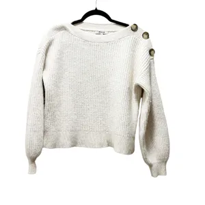 Madewell Boatneck Button Shoulder Sweater White Ribbed Knit Size Small thumbnail 3