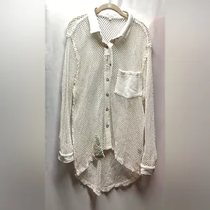 Pol open crochet Button down boho shacket Antique white. Size Medium thumbnail 10