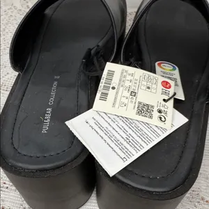 NWT Pull & Bear black retro thick platform high clog slip on open toe sandals 9 thumbnail 5