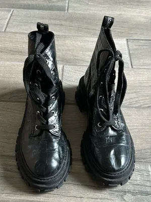 Schutz black croc combat boots thumbnail 1