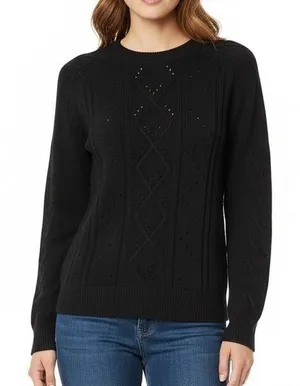 J. Crew Black 100% Cotton Long Sleeve Sweater‎ XS Preppy Classic thumbnail 1