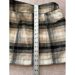 Free People Women's Ari Wrap Skirt Beige Black Plaid Mini‎ Belted Wool Size 2 thumbnail 8