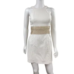 Lilly Pulitzer‎ White Textured Neck Halter Dress Gold Embellished Waist Size 00 thumbnail 7