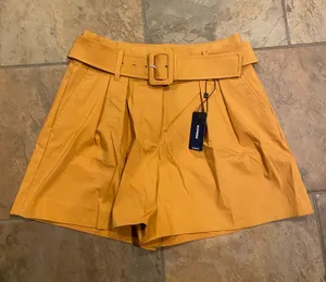 Mustard High-Waisted Pleated Shorts thumbnail 1