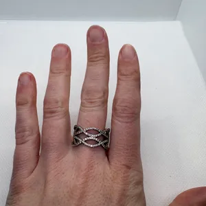Vintage 925 Sterling Silver Gold Plated CZ Lattice Wave Statement Ring Size 9.25 thumbnail 6