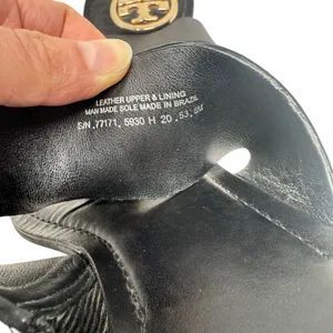 Tory Burch Benton Band Black Leather Logo Medallion Sandals 8 thumbnail 6