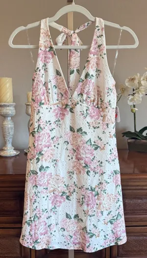 NWT Altar’d State Floral Eyelet Halter Mini Dress Size Small thumbnail 1