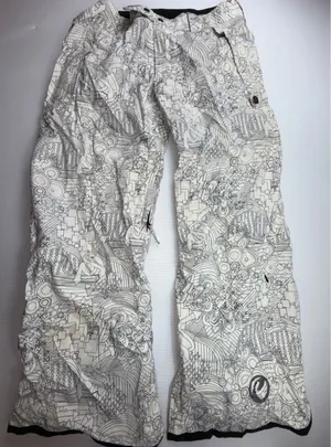 Trilogy Powder Room Women Ski Snowboard Pants L White Black Print 20K Waterproof thumbnail 1