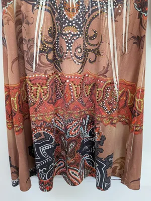 Paisley Rhinestone Embellished Boho Mini Dress Long Sleeve S thumbnail 7