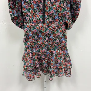 Collusion Floral Puff Sleeve Mini Dress Square Neck Ruffle Hem Multi-Color US 4‎ thumbnail 4