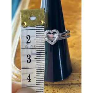 Natural White Diamond Sterling Silver Heart Ring Set Size 7.75 thumbnail 6